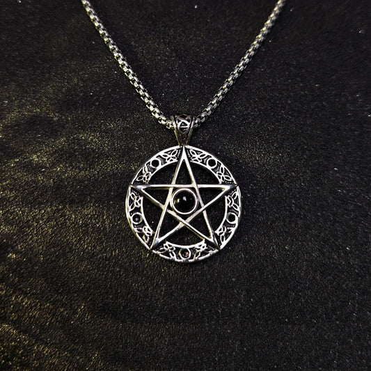 Fashion European-Style Black Gem Star Pendant Necklace | 65cm Chain(GS-20250912-6)