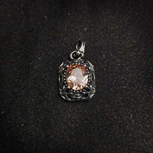 Vintage Oxidized Natural Gemstone Pendant Necklace | Luxury Trendy Unisex Hip-Hop Style with Sterling Silver Chain(YS-20250926-4)