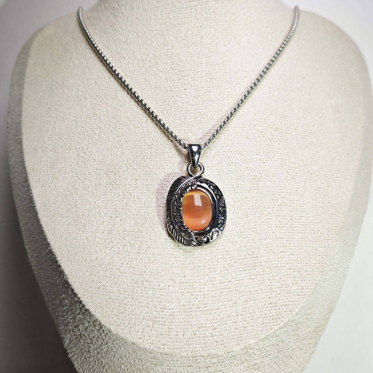 Vintage 316 Stainless Steel Eagle Feather Pendant with Gemstone | Unisex Necklace, 65cm Chain(GS-20250912-1)