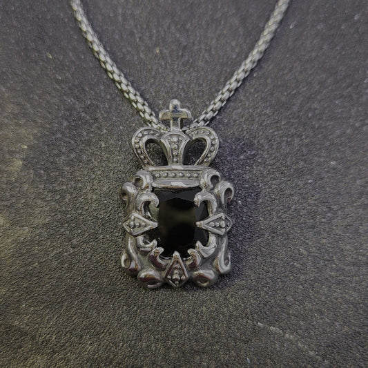 Vintage Crown Black Gem 316 Stainless Steel Pendant Necklace | Unisex Punk Fashion, 65cm Chain(GS-20250912-9)