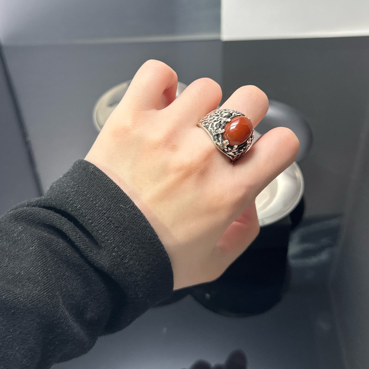 925 Sterling Silver Vintage Inlaid Ring | Trendy Hong Kong Punk Style, Unisex Fashion(YS-20250926-8)