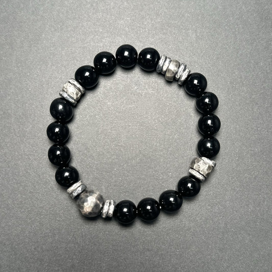Natural Black Onyx Bracelet with 925 Sterling Silver(YS-20251203-18)