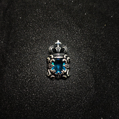Vintage Crown Sapphire 316 Stainless Steel Pendant Necklace | Unisex Punk Fashion, 65cm Chain（GS-20250912-5）