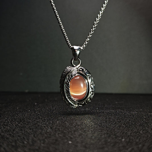 Vintage 316 Stainless Steel Eagle Feather Pendant with Gemstone | Unisex Necklace, 65cm Chain（GS-20250912-1）
