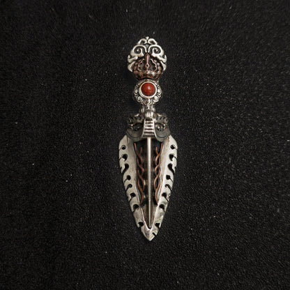 925 Sterling Silver Handcrafted Vajra Pendant Necklace | Garuda Charm with Bodhi Bead Mala Style（YS-20250926-7）