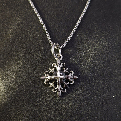 316 Stainless Steel Cross Flower Gemstone Pendant Necklace | Trendy Unisex Design, 65cm Chain（GS-20250912-8）