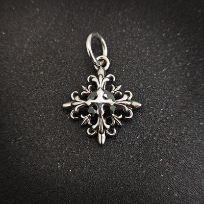 316 Stainless Steel Cross Flower Gemstone Pendant Necklace | Trendy Unisex Design, 65cm Chain（GS-20250912-8）