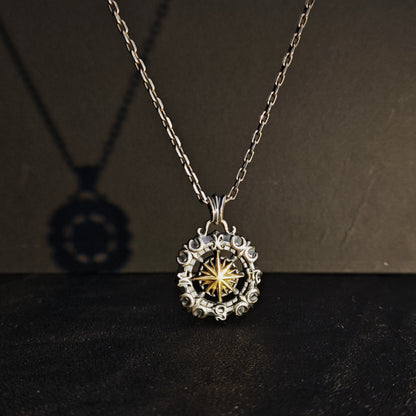 925 Sterling Silver Nautical Star Compass Pendant Necklace | Vintage Anchor Design（YS-20250926-5）