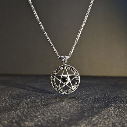 Fashion European-Style Black Gem Star Pendant Necklace | 65cm Chain（GS-20250912-6）