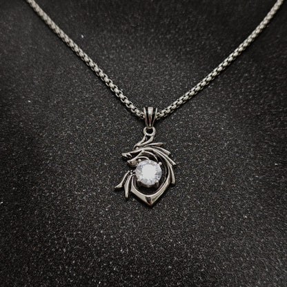 Street Style 316 Stainless Steel Dragon Pendant with Crystal Accents | 65cm Chain（GS-20250912-10）