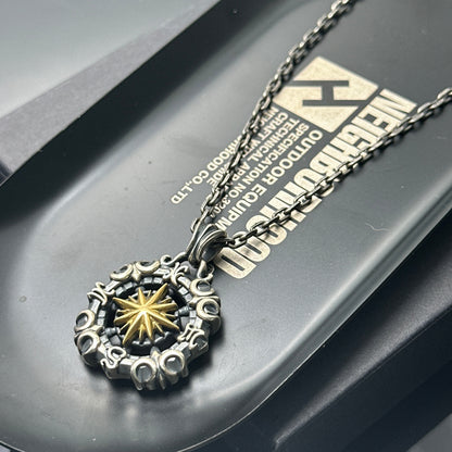925 Sterling Silver Nautical Star Compass Pendant Necklace | Vintage Anchor Design（YS-20250926-5）