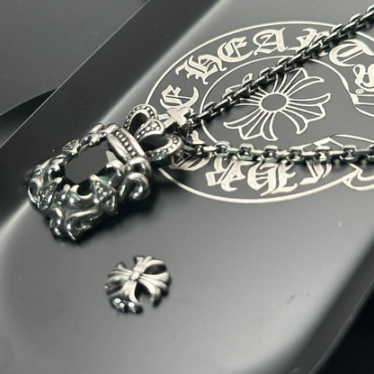 Vintage Crown Black Gem 316 Stainless Steel Pendant Necklace | Unisex Punk Fashion, 65cm Chain（GS-20250912-9）