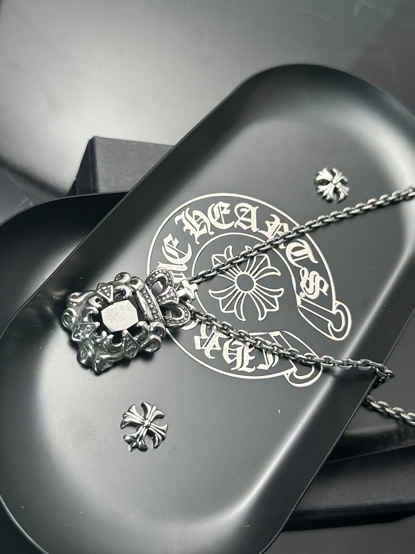 Vintage Crown Black Gem 316 Stainless Steel Pendant Necklace | Unisex Punk Fashion, 65cm Chain（GS-20250912-9）