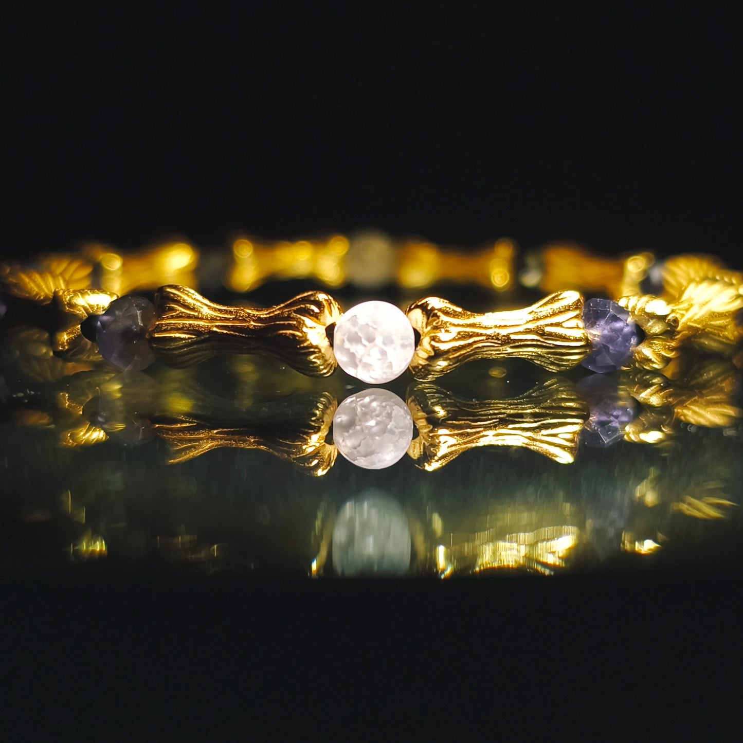 Integrity - Gold-Plated Silver Bone Crackle Quartz & Cordierite Bracelet(IN-250302-A)