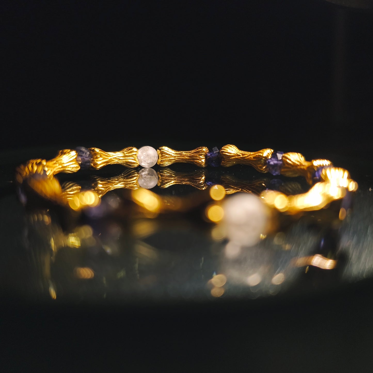 Integrity - Gold-Plated Silver Bone Crackle Quartz & Cordierite Bracelet(IN-250302-A)