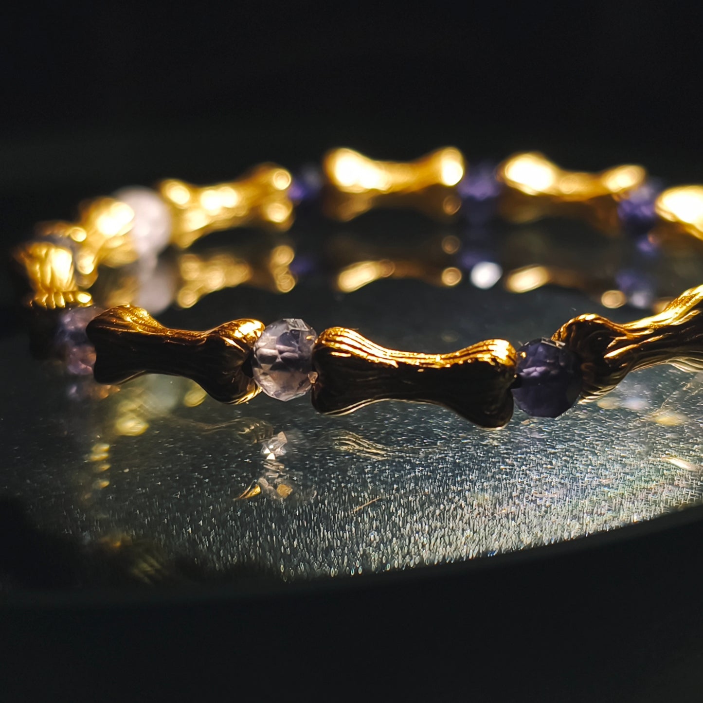 Integrity - Gold-Plated Silver Bone Crackle Quartz & Cordierite Bracelet(IN-250302-A)