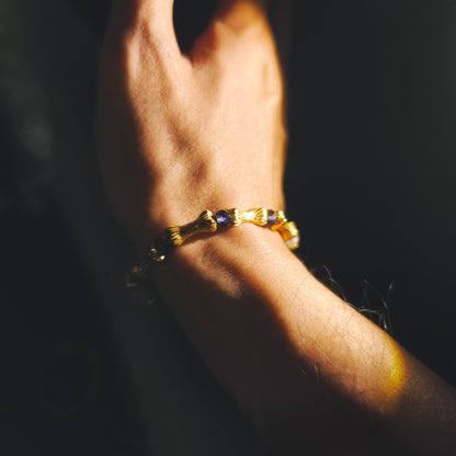 Integrity - Gold-Plated Silver Bone Crackle Quartz & Cordierite Bracelet(IN-250302-A)
