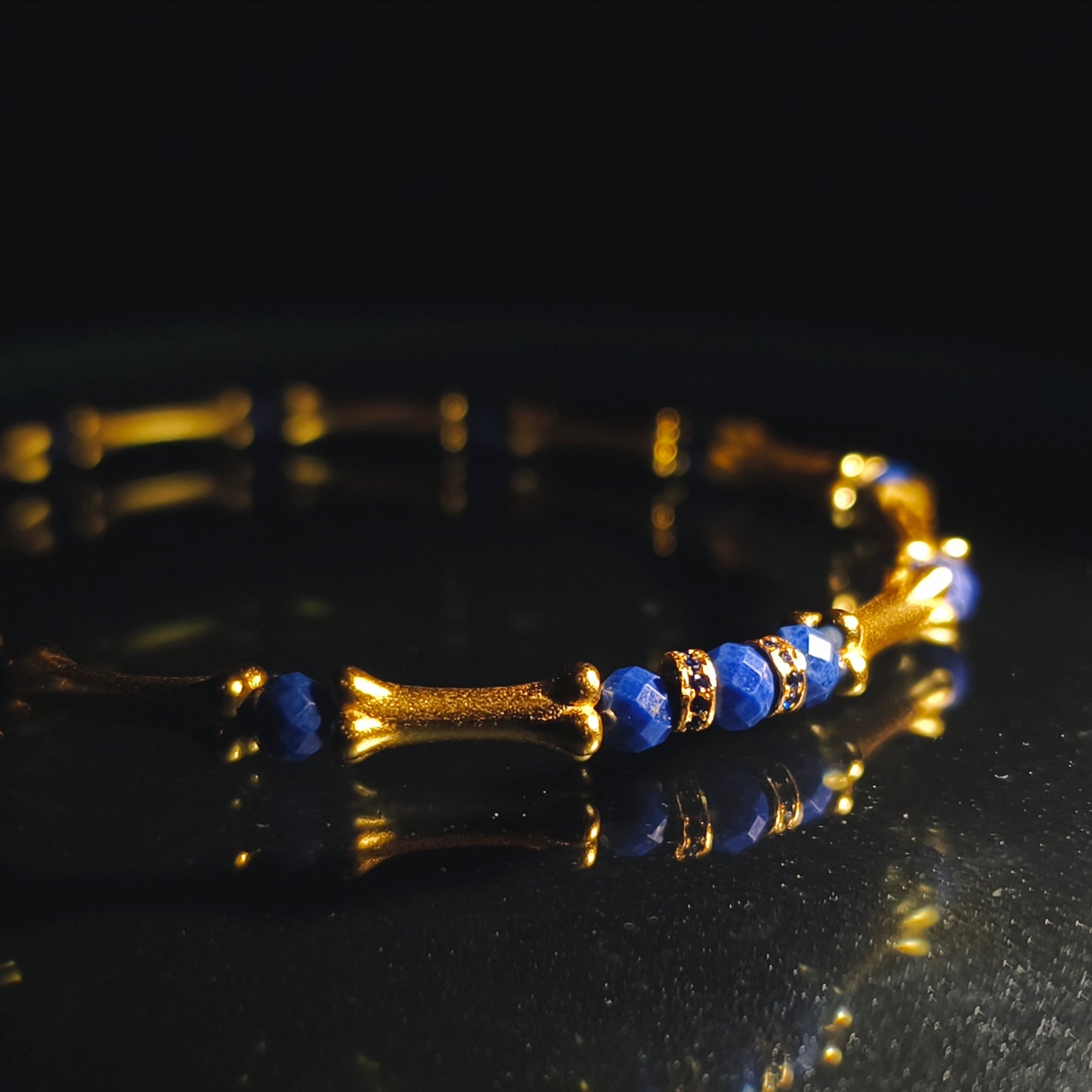Integrity - Gold-Plated Silver Bone Lapis Lazuli Bracelet (IN-250301-A)