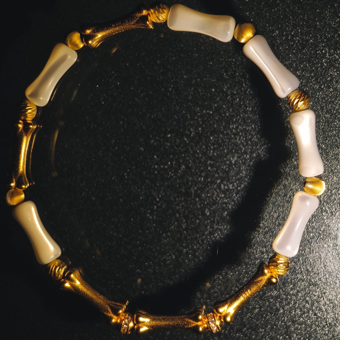 Integrity- Mother of Pearl & Gold-Plated Silver Bone with Gold Bead Bracelet(IN-250303-A)