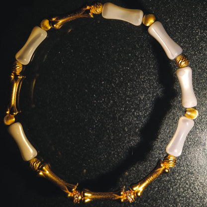Integrity- Mother of Pearl & Gold-Plated Silver Bone with Gold Bead Bracelet(IN-250303-A)