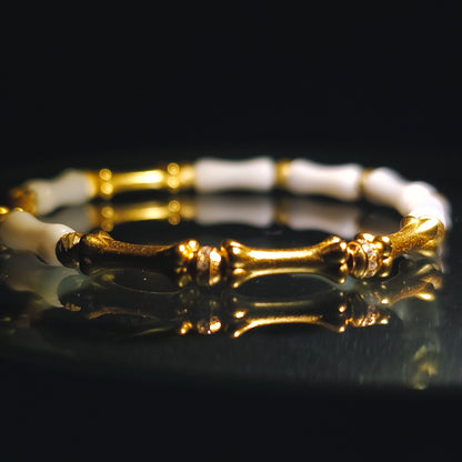 Integrity- Mother of Pearl & Gold-Plated Silver Bone with Gold Bead Bracelet(IN-250303-A)
