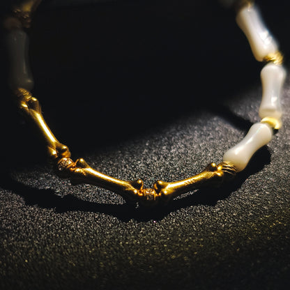 Integrity- Mother of Pearl & Gold-Plated Silver Bone with Gold Bead Bracelet(IN-250303-A)