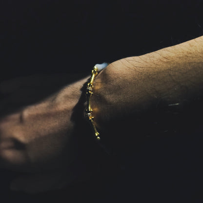 Integrity- Mother of Pearl & Gold-Plated Silver Bone with Gold Bead Bracelet(IN-250303-A)