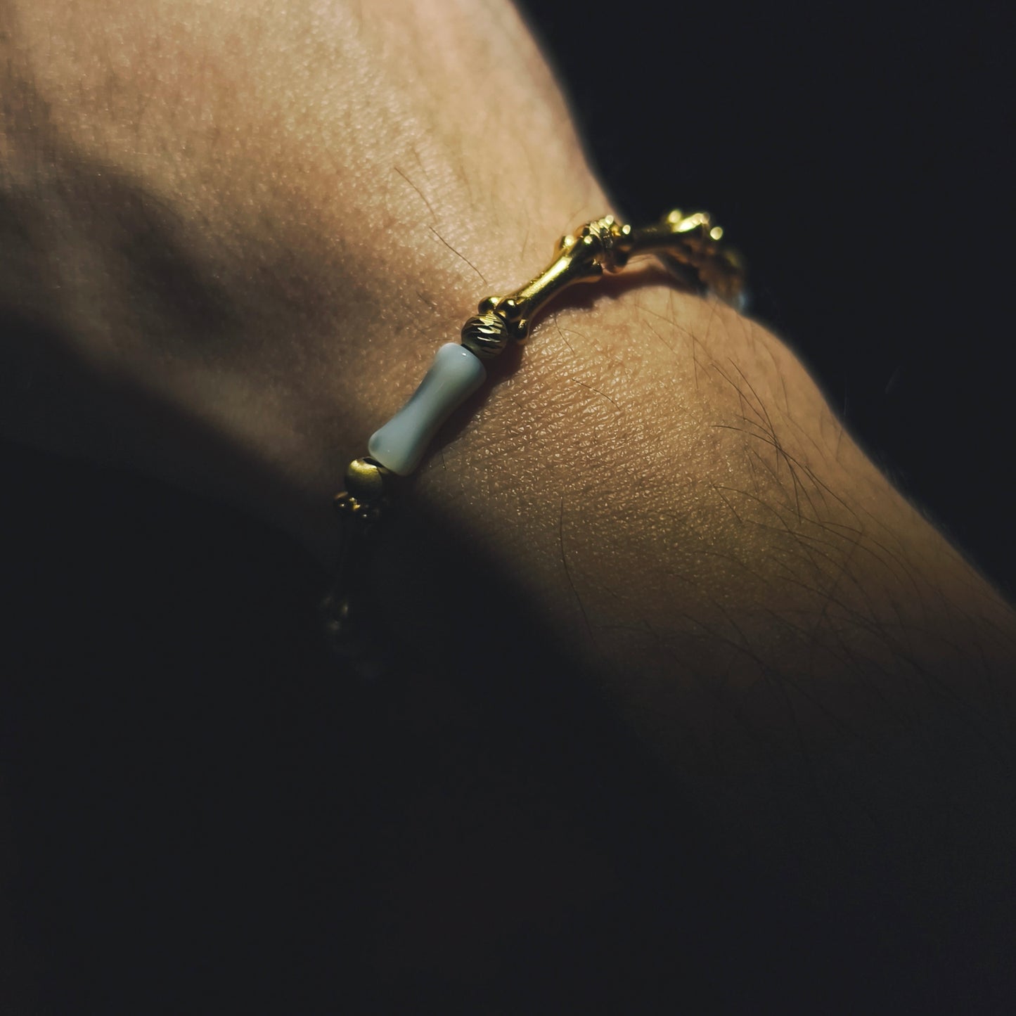 Integrity- Mother of Pearl & Gold-Plated Silver Bone with Gold Bead Bracelet(IN-250303-A)