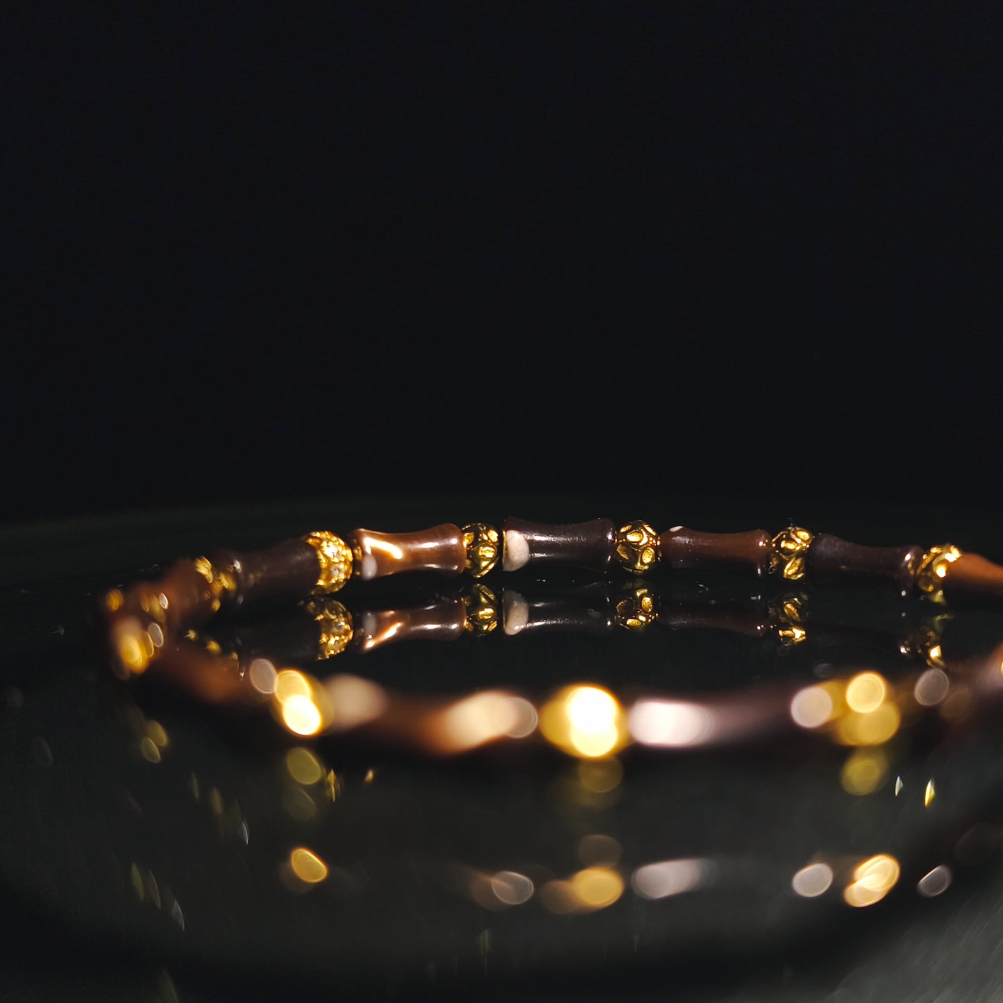 Integrity- Black Mother of Pearl Bone with Gold-Plated Silver Bead Bracelet(IN-250305-A)