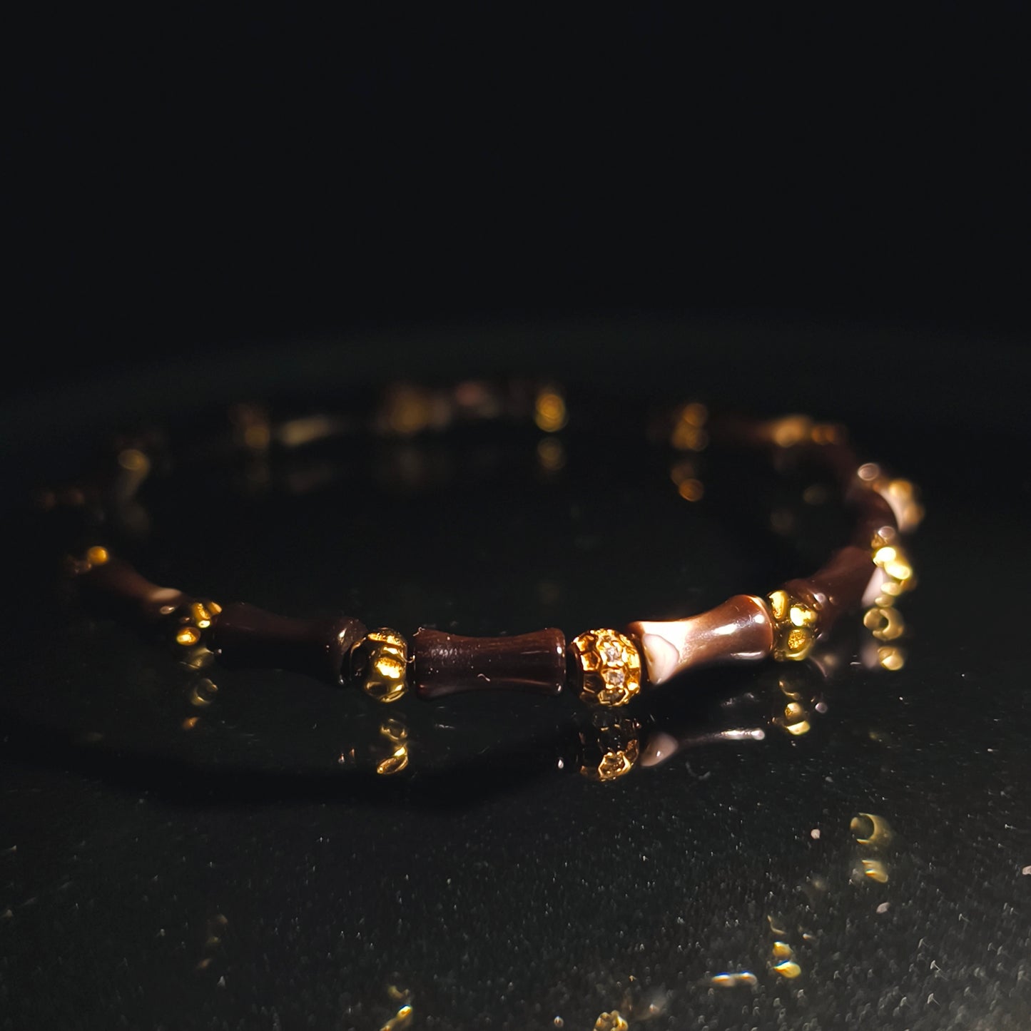 Integrity- Black Mother of Pearl Bone with Gold-Plated Silver Bead Bracelet(IN-250305-A)