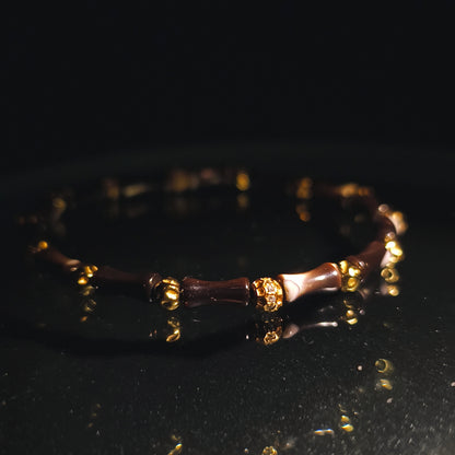Integrity- Black Mother of Pearl Bone with Gold-Plated Silver Bead Bracelet(IN-250305-A)