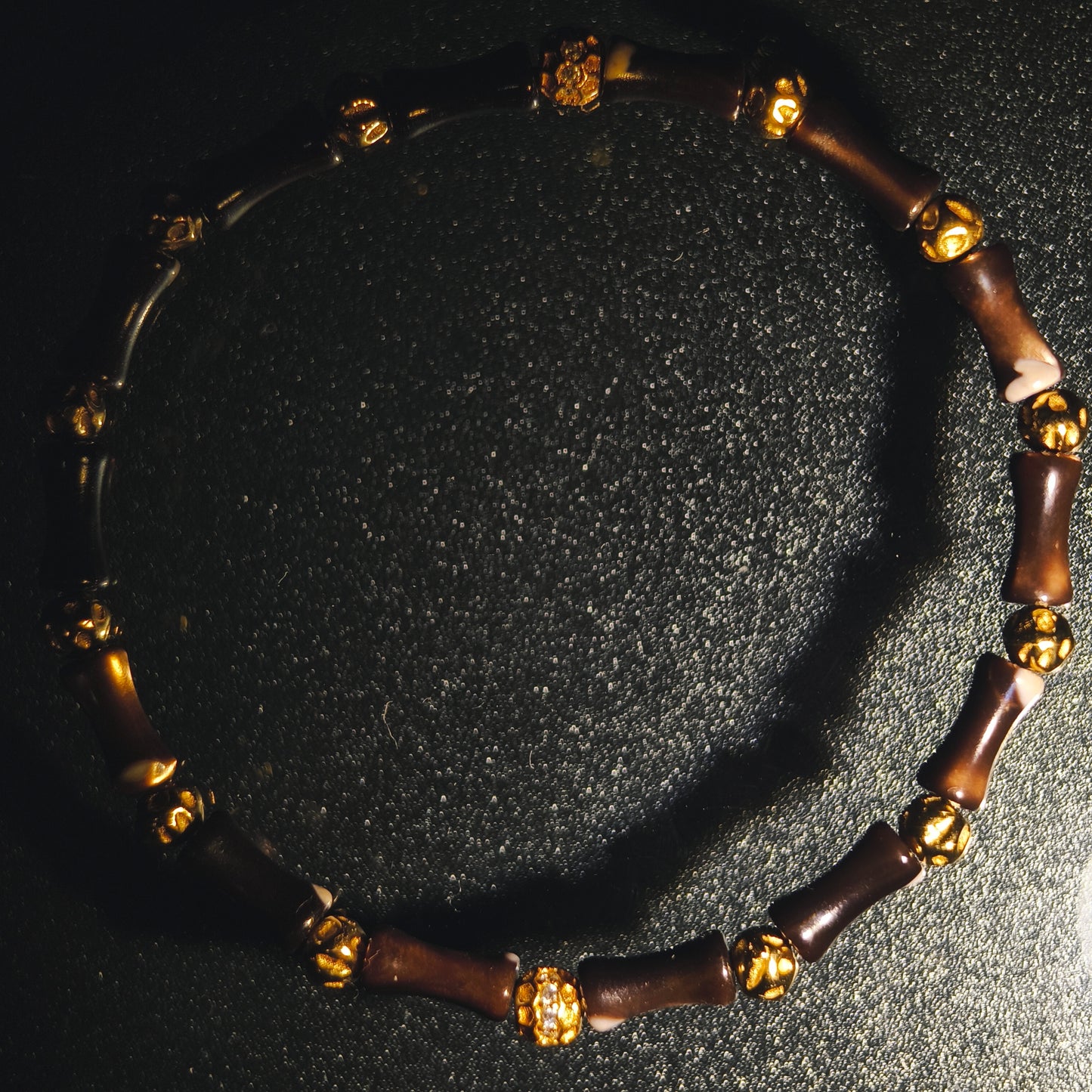 Integrity- Black Mother of Pearl Bone with Gold-Plated Silver Bead Bracelet(IN-250305-A)