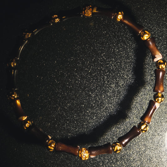 Integrity- Black Mother of Pearl Bone with Gold-Plated Silver Bead Bracelet(IN-250305-A)