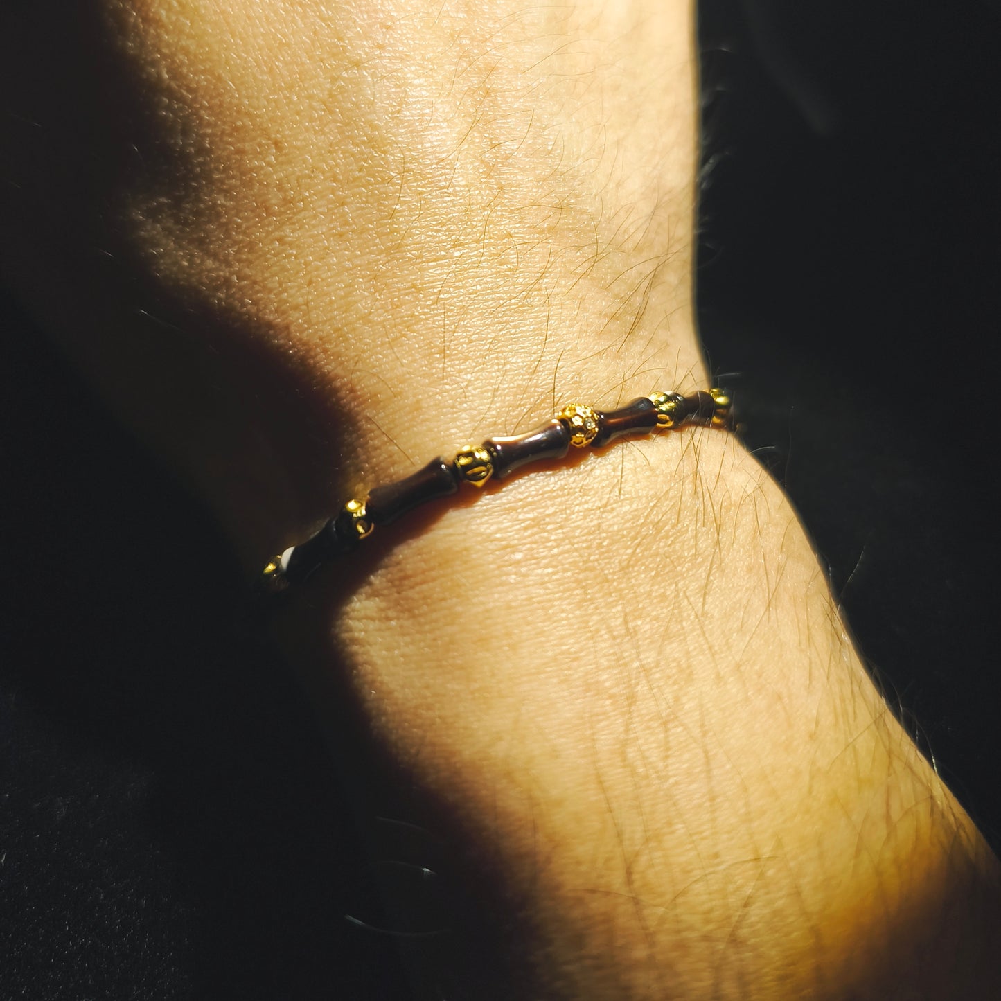 Integrity- Black Mother of Pearl Bone with Gold-Plated Silver Bead Bracelet(IN-250305-A)