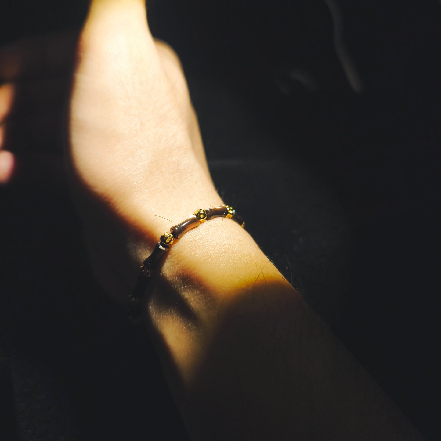 Integrity- Black Mother of Pearl Bone with Gold-Plated Silver Bead Bracelet(IN-250305-A)