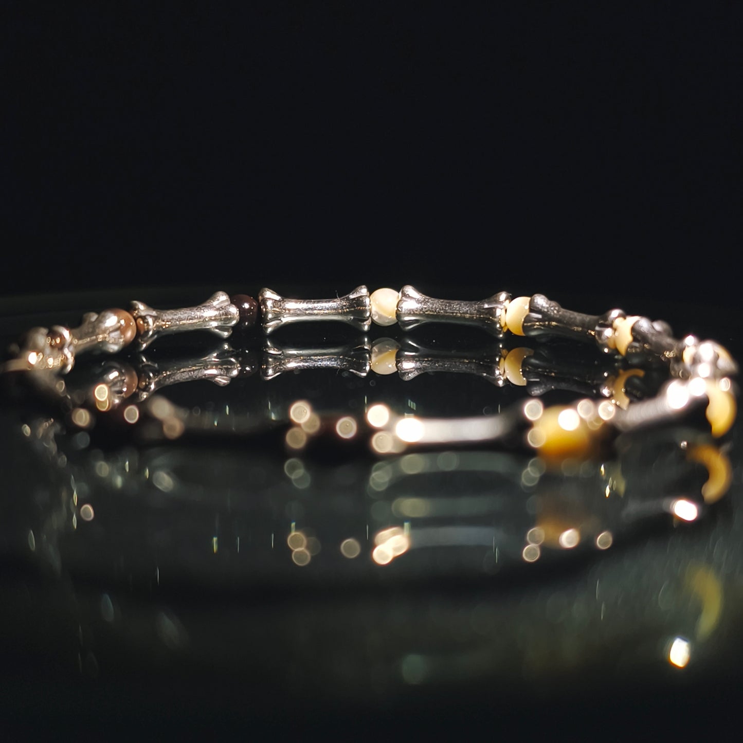 Integrity - Sterling Silver Bone Black Mother of Pearl & Abalone Bracelet (IN-250306-A)