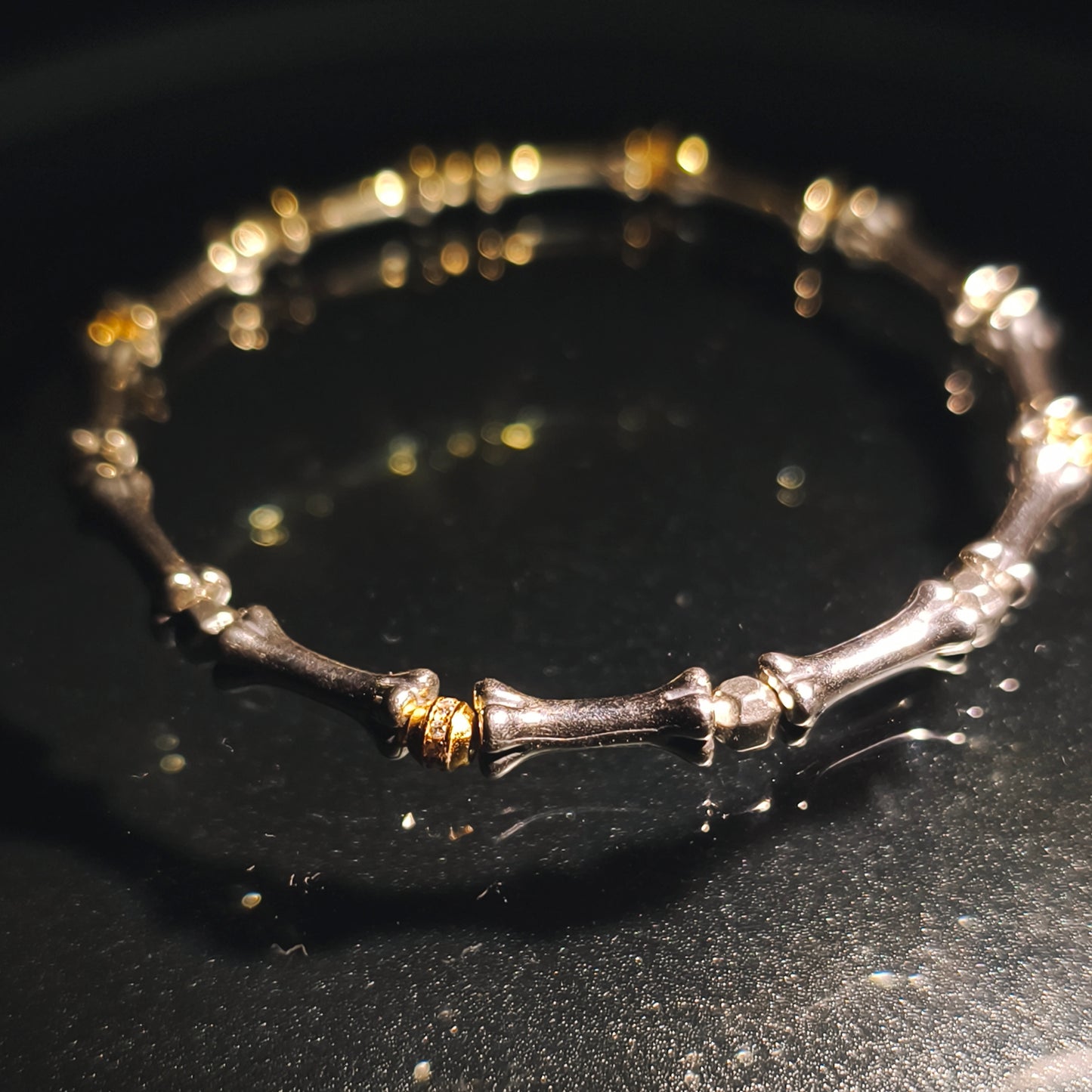 Integrity - Platinum-Plated Silver Bone with Gold-Plated Bead Bracelet (IN-250308-A)