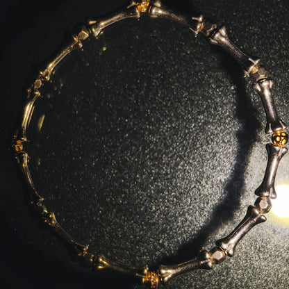 Integrity - Platinum-Plated Silver Bone with Gold-Plated Bead Bracelet (IN-250308-A)