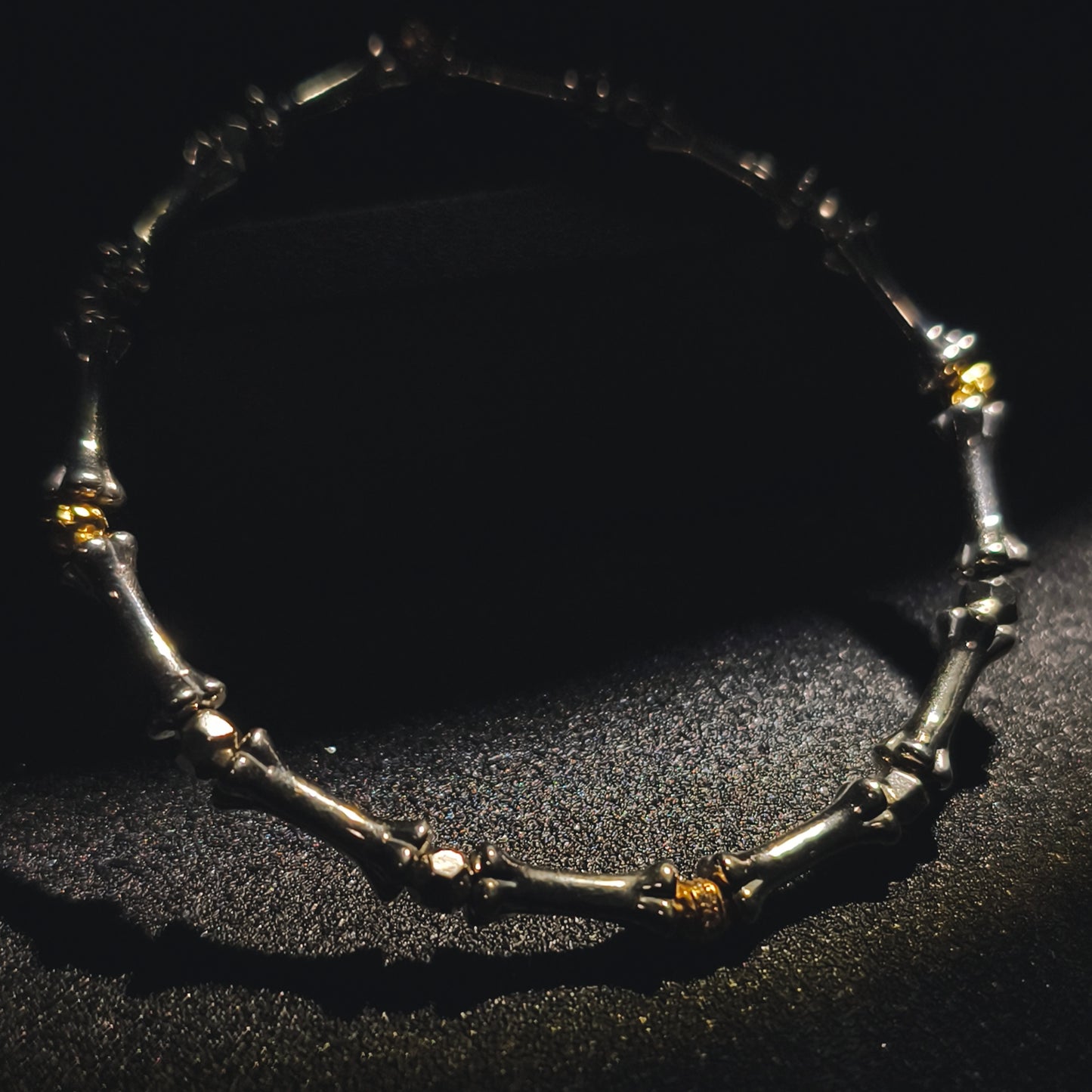 Integrity - Platinum-Plated Silver Bone with Gold-Plated Bead Bracelet (IN-250308-A)