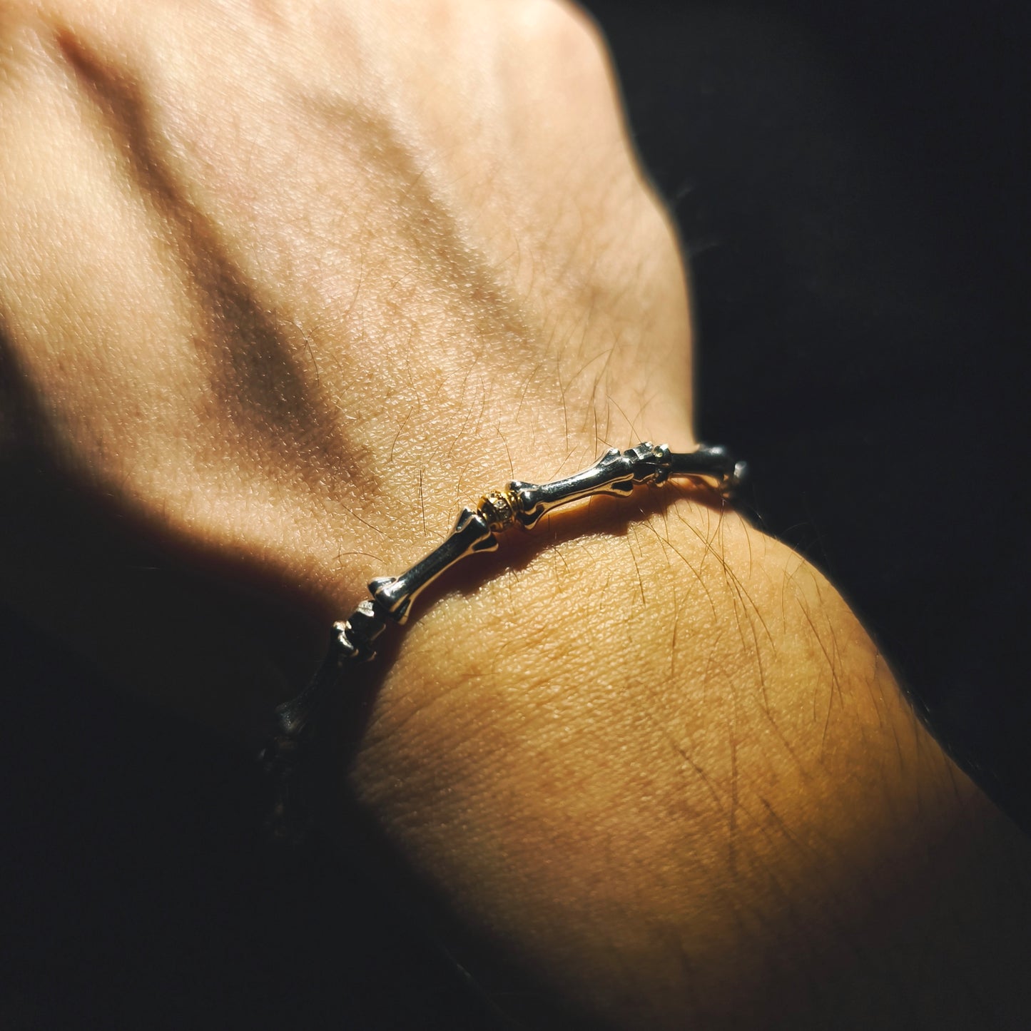 Integrity - Platinum-Plated Silver Bone with Gold-Plated Bead Bracelet (IN-250308-A)