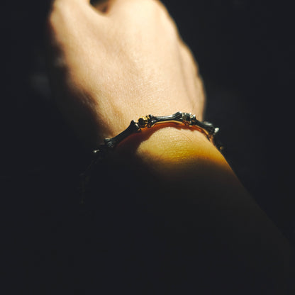 Integrity - Platinum-Plated Silver Bone with Gold-Plated Bead Bracelet (IN-250308-A)