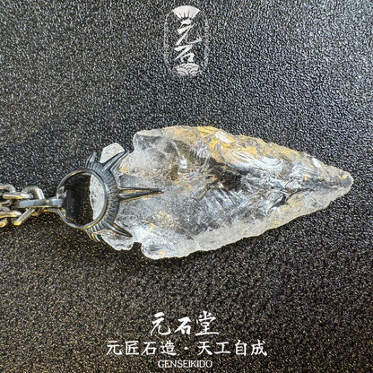 Handcrafted Natural Crystal Stone Spearhead Pendant, Extremely Difficult to Make, Each One is Unique