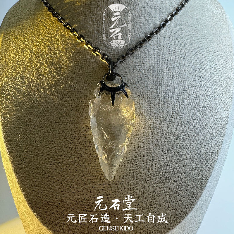 Handcrafted Natural Crystal Stone Spearhead Pendant, Extremely Difficult to Make, Each One is Unique