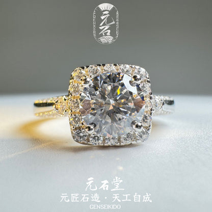 925 スターリングシルバー メッキ プリンセス スクエア アイスフラワーカット ピンク 高炭素ダイヤモンド リング