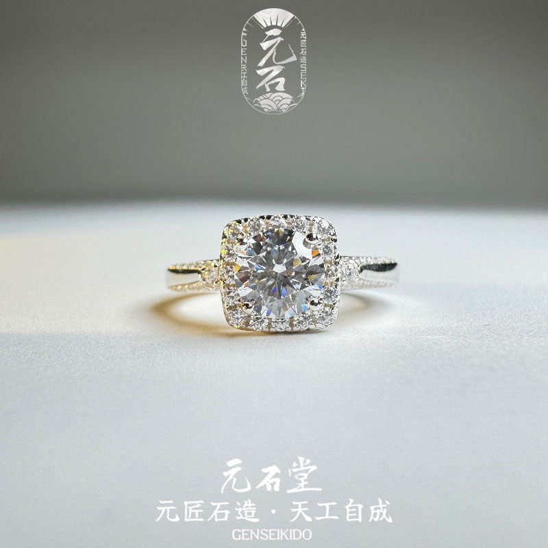925 スターリングシルバー メッキ プリンセス スクエア アイスフラワーカット ピンク 高炭素ダイヤモンド リング