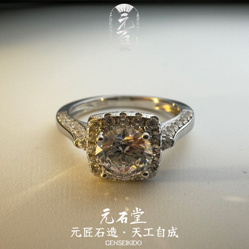 925 スターリングシルバー メッキ プリンセス スクエア アイスフラワーカット ピンク 高炭素ダイヤモンド リング