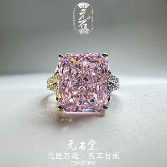 925 Sterling Silver Plated Luxurious Ice-Flower Cut Pink High Carbon Diamond Ring