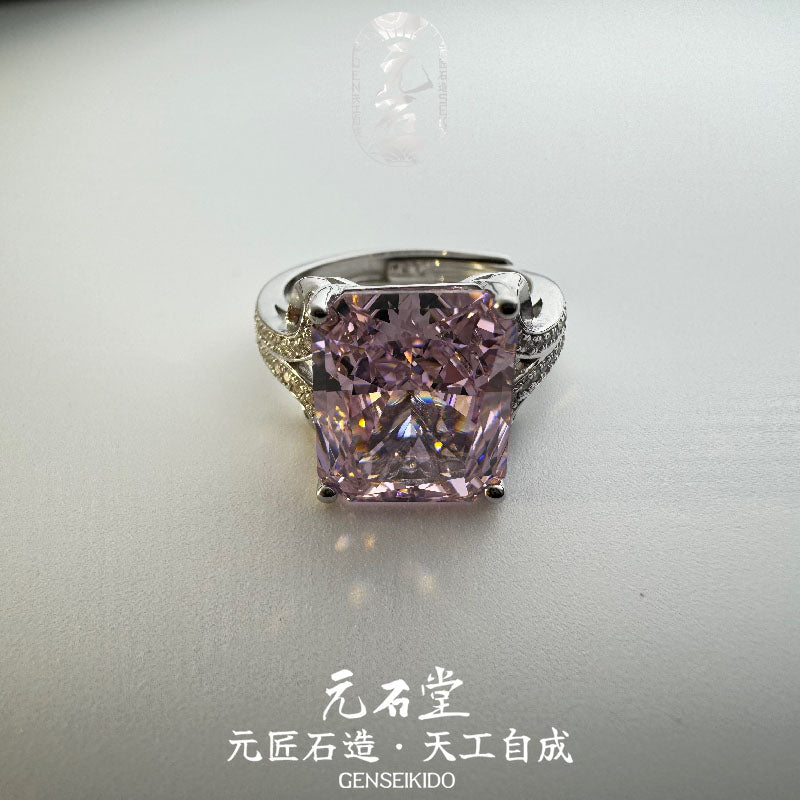925 スターリングシルバーメッキの豪華なアイスフラワーカットのピンクの高炭素ダイヤモンドリング