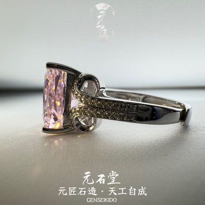 925 スターリングシルバーメッキの豪華なアイスフラワーカットのピンクの高炭素ダイヤモンドリング
