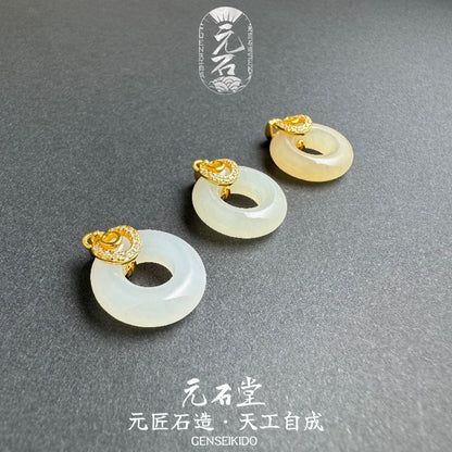 925 スターリングシルバー ゴールドメッキ 純天然 和天翡翠 ピースバックル - 優しくシンプルなスタイル (ホワイト、デミシュガーカラー、シュガーカラー)